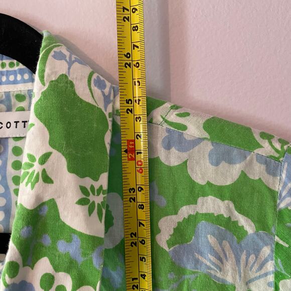 Gretchen Scott Green Blue Button Down Comfy Cozy Shirt Floral Print size Medium - Picture 11 of 12